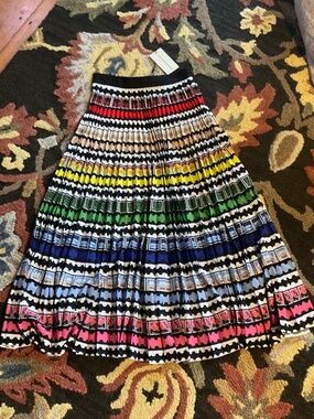 Mary Katrantzou Pleated Midi Rainbow Stamp Skirt size 2 US